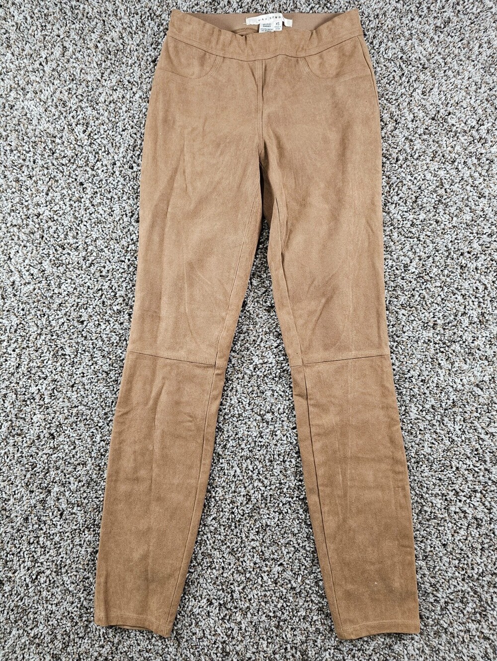 Max Studio Womens Sz XS Pull On Faux Suede Skinny Leg Pants Camel Beige